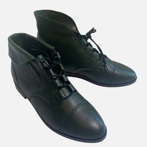 NWOB VTG 80s Prima Royale Leather Lace-Up Granny Booties 8.5M Victorian Gothic